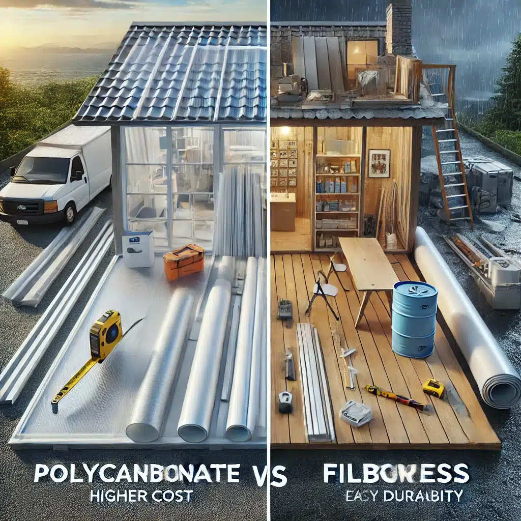 Comparación entre láminas de policarbonato en instalación moderna y fibra de vidrio en entorno industrial. Posibilidad de reforzado con fibra | Acrilfrasa