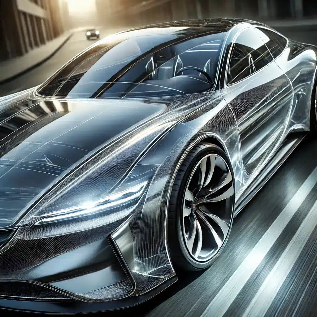 Auto moderno con faros y ventanas de policarbonato, destacando su diseño elegante y duradero. | Acrilfrasa