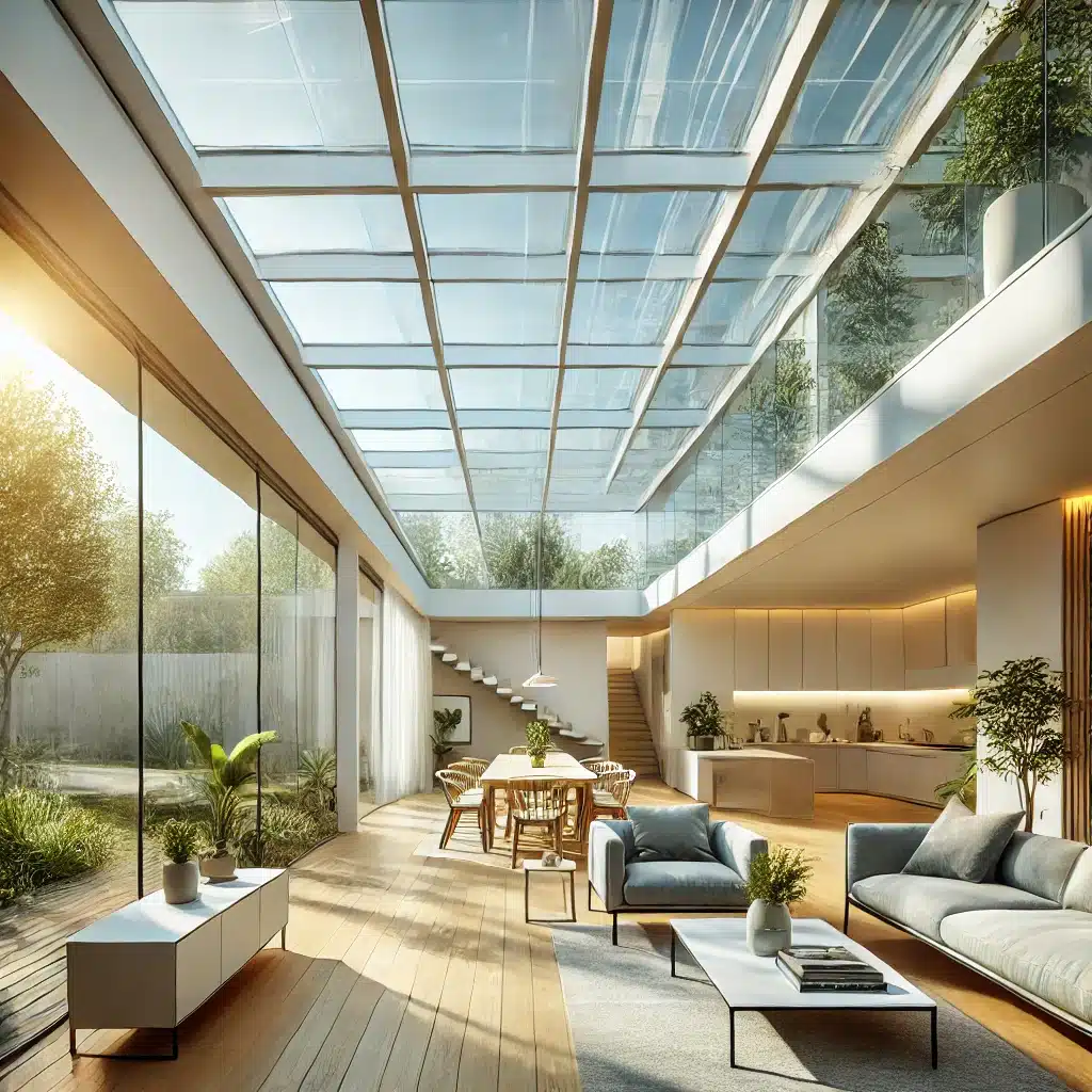 Espacio moderno con techo de vidrio eficiente | Acrilfrasa