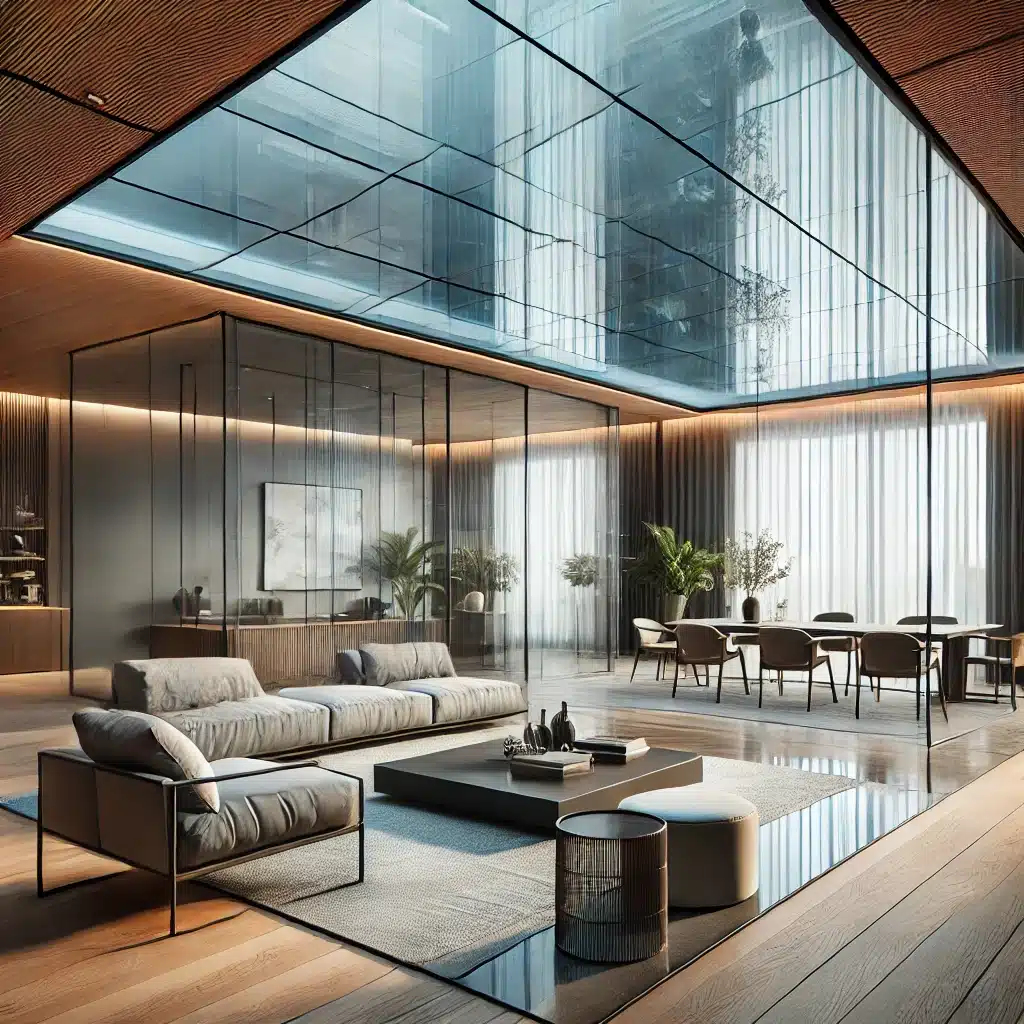 Espacio moderno con techo de vidrio personalizado | Acrilfrasa