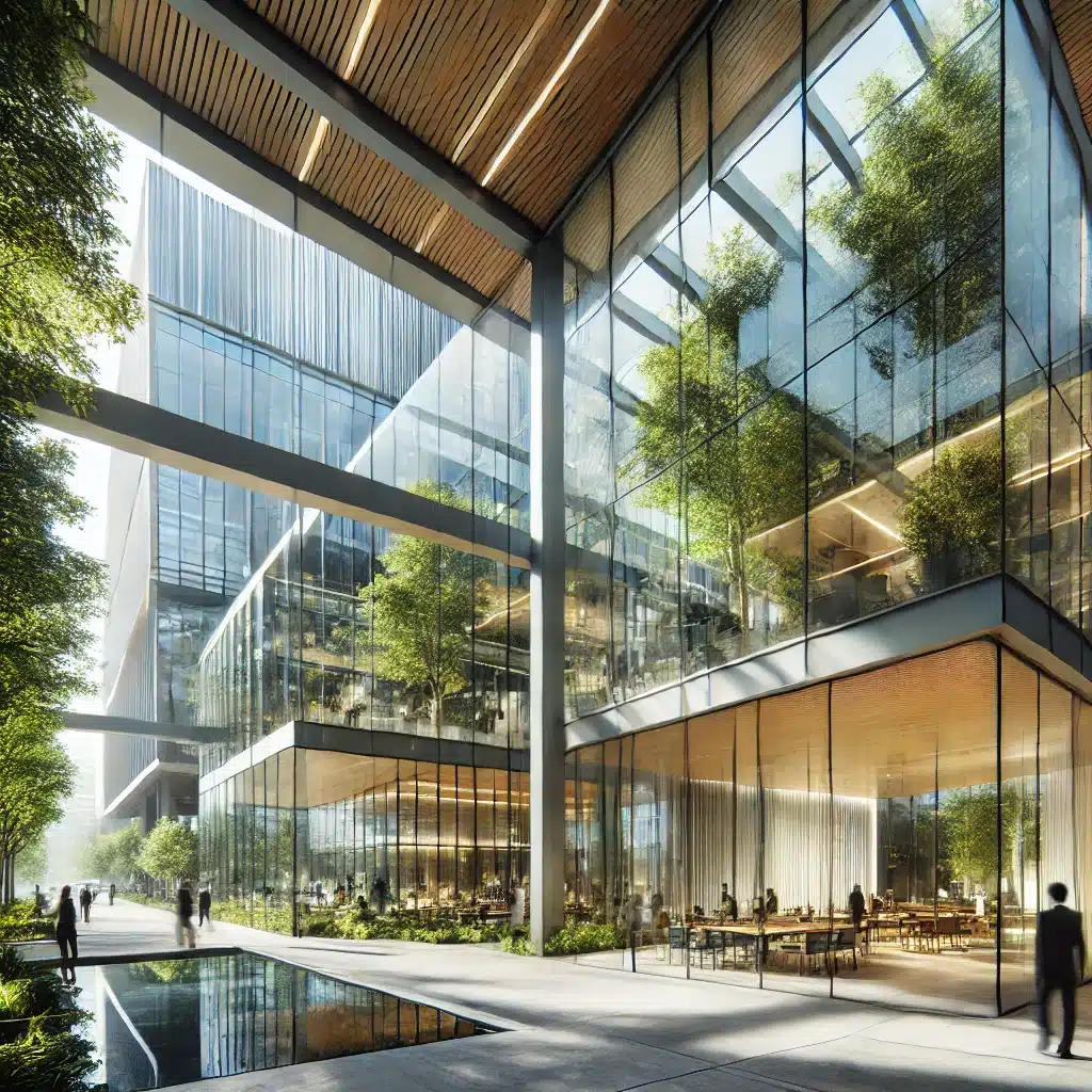 Edificio moderno con fachadas de vidrio templado | Acrilfrasa