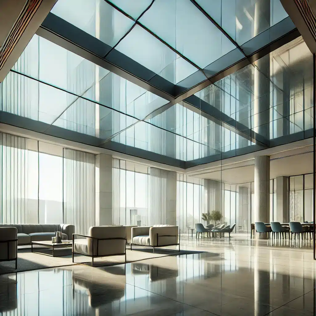 Espacio moderno con techo de cristal templado | Acrilfrasa