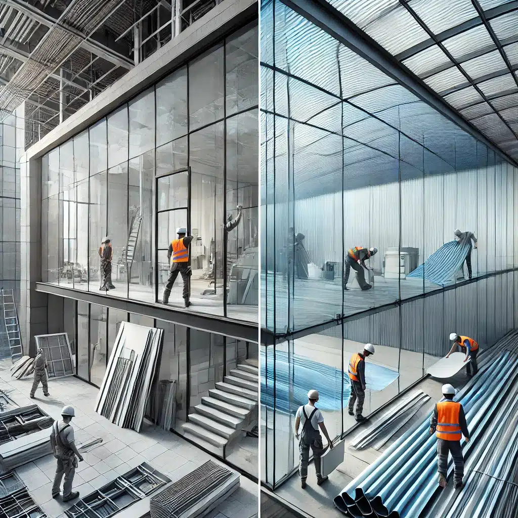 Instalación de vidrio templado y policarbonato en construcción. Policarbonato o vidrio para luz natural | Acrilfrasa