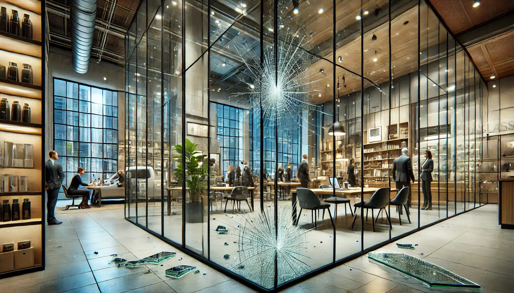 Espacio comercial con vidrio templado resistente y seguro | Acrilfrasa