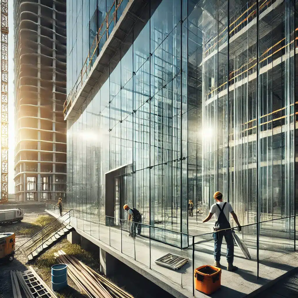 Instalación de vidrio templado en construcción moderna | Acrilfrasa