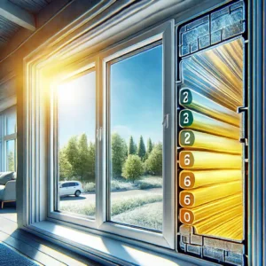 Primer plano de ventana con cristal templado y marco eficiente, maximizando la eficiencia energética. Transmisión de características en sistema | Acrilfrasa.