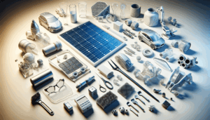 Objetos de policarbonatos en varios contextos industriales, incluyendo lámina, gafas de seguridad, panel solar y componentes de automóvil, con símbolo de reciclaje | Acrilfrasa