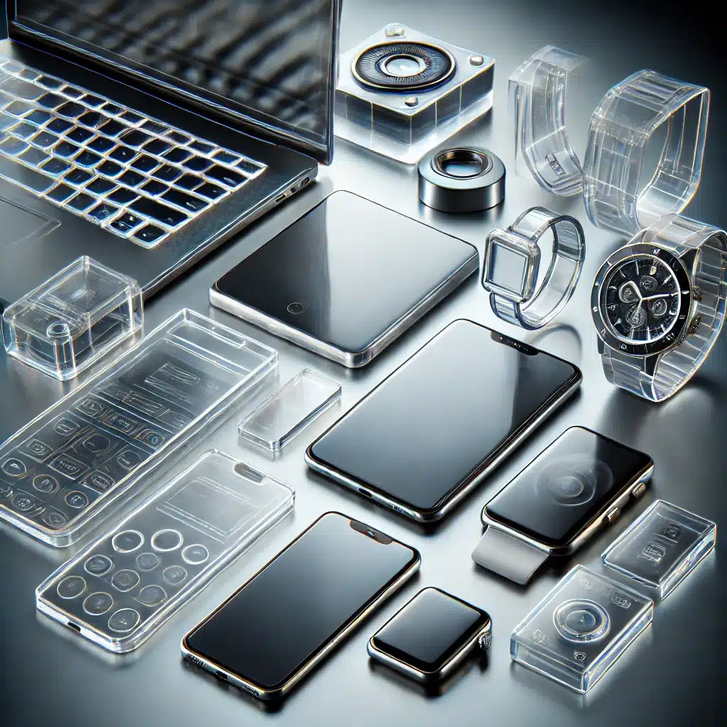 Dispositivos electrónicos modernos como smartphones y laptops hechos de policarbonato transparente. Modificaciones de PC y computadoras portátiles | Acrilfrasa.