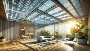 Techo de policarbonatos permitiendo paso de luz natural en interior moderno. techos de policarbonato innovaciones y tendencias para 2024 | Acrilfrasa