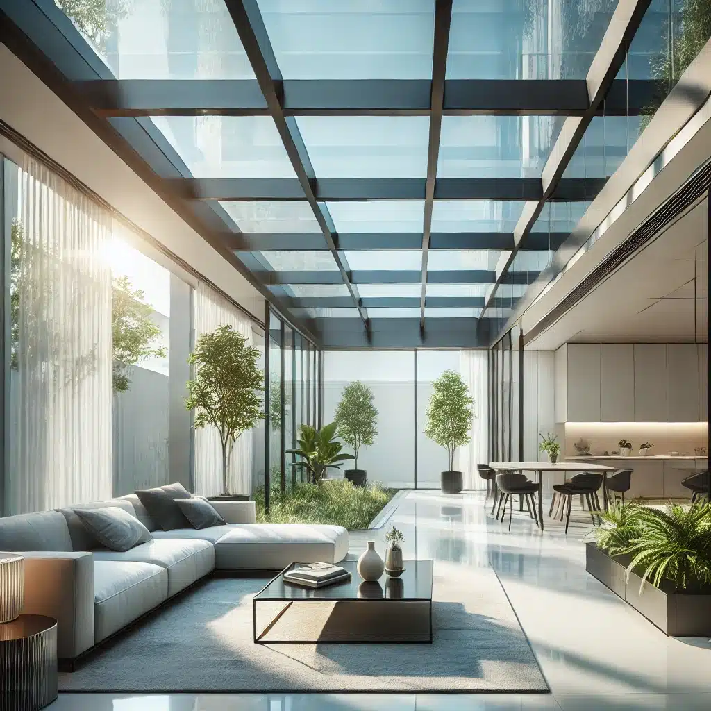 Espacio moderno con techo de vidrio templado de calidad | Acrilfrasa