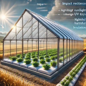 Invernadero agrícola de policarbonato resistente y con luz solar filtrada. Medio ambiente con cultivos, solución de cubierta de polietileno | Acrilfrasa