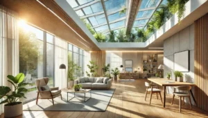 Interior moderno y eficiente con luz natural abundante de grandes ventanas. Edificio con elemento de acristalamiento | Acrilfrasa